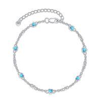 wholesale 925 Sterling Silver Turquoise Heart Beaded Ankle Anklet for Women-Z-Heart Turquoise Anklet 9\"-11\"