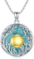 wholesale 925 Sterling Silver Turquoise & Gold Pearl Tree of Life Pendant Necklace-0-0