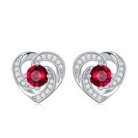 wholesale 925 Sterling Silver Birthstone Heart Stud Earrings Jewelry Gifts for Women-Silver-01-Jan-Zirconia