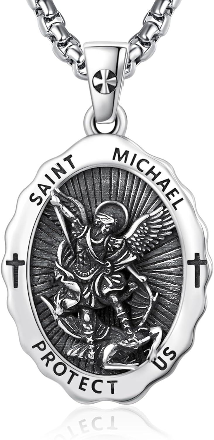 Sterling Silver Catholic Pendant Necklaces w 2 0mm Chain Patron Saint Medals Pray for Us Christian Jewelry Gifts-St-Michael