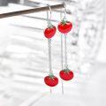 wholesale 925 Sterling Silver Tomato Drop Earrings Red Fresh Vegetable  for Women Girls-0-1