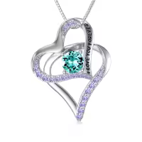 TOUPOP Sterling Silver Blue Topaz Heart Necklace December Birthstone Gift-undefined