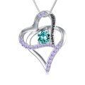 TOUPOP Sterling Silver Blue Topaz Heart Necklace December Birthstone Gift-0-0