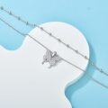 wholesale 925 Sterling Silver Butterfly Pendant Double Layered Chain Necklace for Women 18+2 inches-0-2