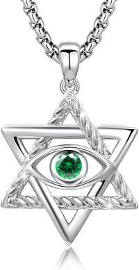 wholesale 925 Sterling Silver Star of David Evil Eye Pendant with Birthstone-A5-May
