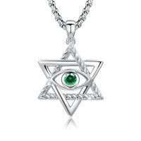 wholesale 925 Sterling Silver Star Of David Pendant With Green Eye Design-A5-May