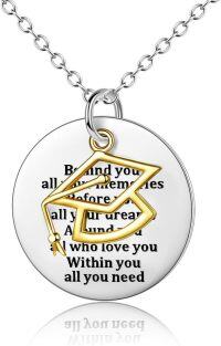 wholesale 925 Sterling Silver Round Disc with Gold Plated Geometric Shape Inspirational Quote Pendant Necklace for Women's Graduation Gifts-style 2