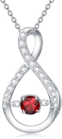 wholesale 925 Sterling Silver Sparkle Birthstone Infinity Pendant Necklace for Women-1-January-Garnet