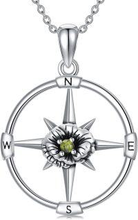 wholesale 925 Sterling Silver Birthstone Flower Necklace Compass Pendant for Women-08-Aug-Poppy