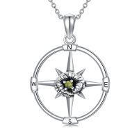 wholesale 925 Sterling Silver Birthstone Flower Necklace Compass Pendant for Women-08-Aug-Poppy