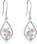 wholesale 925 Sterling Silver Pink Enamel Teardrop Floral Earrings with Lotus and Lily Design-0-0