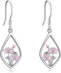 wholesale 925 Sterling Silver Pink Enamel Teardrop Floral Earrings with Lotus and Lily Design-Lotus