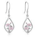 wholesale 925 Sterling Silver Pink Enamel Lotus Flower Teardrop Drop Earrings For Women-0-0