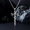 wholesale 925 Sterling Silver Dragon Sword Cross Pendant Necklace with Orange Stone & Chain (45 cm)-0-3