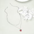 wholesale 925 Sterling Silver Strawberry Charm Double Chain Layered Choker Necklaces Gifts for Women-0-2