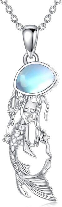 wholesale 925 Sterling Silver Mermaid Moonstone Pendant Necklace Sea Life s for Women and Girls-Jellyfish