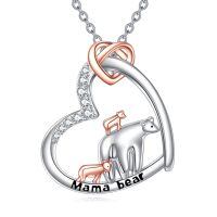 wholesale 925 Sterling Silver Mama Bear Pendant With Rose Gold And Diamonds-Bear