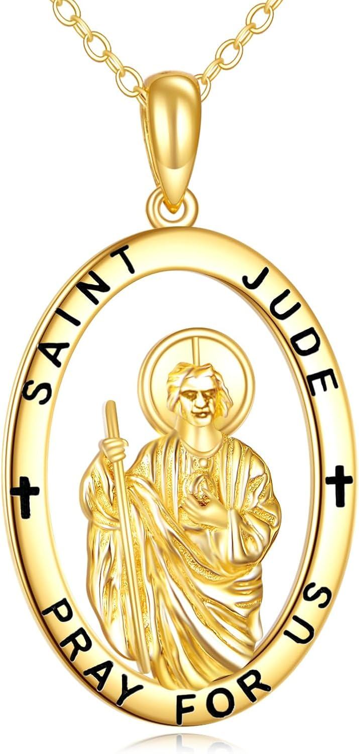  14K Gold St Michael Jesus Virgin Mary Pendant Religious Jewelry Gift -0-1