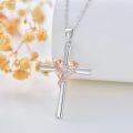 wholesale 925 Sterling Silver Rose Gold Heart & White Diamond Cross Pendant Necklace for Women-0-1