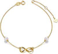 wholesale 14K Gold Pearl Infinity Charm Bracelet for Women - Love Knot Design-Yellow Gold