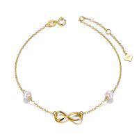 wholesale 14k Gold Infinity Bracelet With 5mm Natural Freshwater Pearls Yellow Gold Plated For Women-Yellow Gold
