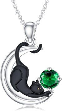 wholesale  Metal Stone Black Cat Moon Pendant Necklace Jewelry Gift for Women ( chars)-May