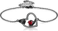wholesale 925 Sterling Silver Heart Claddagh Red CZ Charm Bracelet for Women Girls Gothic  6-8 Adjustable Chain Length-Skull