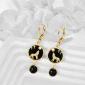 wholesale 925 Sterling Silver Gold Plated Black Onyx Howling Wolf Dangle Earrings-0-2