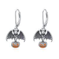 wholesale 925 Sterling Silver Witch's Heart Black Rose Pumpkin Bat Spider Skeleton Halloween Drop Earrings for Women Gifts-Bat