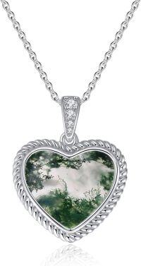 wholesale  Sterling Silver Gemstone Heart Necklace for Women Gift for Her Mom Wife -Moss Agate