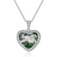 wholesale 925 Sterling Silver Gemstone Heart Necklace for Women Gift for Her Mom Wife-Moss Agate