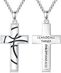 wholesale 925 Sterling Silver Basketball Cross Pendant Sports Fan Necklace-17-Basketball Cross
