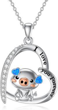 wholesale 925 Sterling Silver Blue Opal Pig Pendant Necklace for Women-Pig-Blue Opal