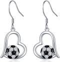 wholesale 925 Sterling Silver Heart-Shaped Soccer Ball Drop Earrings for Women Girls Sports Lover Gift-0-0