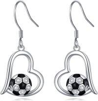 wholesale 925 Sterling Silver Heart-Shaped Soccer Ball Drop Earrings for Women Girls Sports Lover Gift-soccer