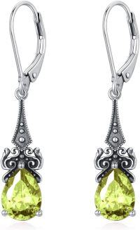 wholesale Sterling Silver 10mm Teardrop 12 Months Birthstone Dangle Drop Earrings-08-Peridot-Green