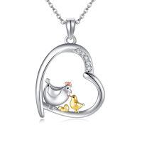 wholesale 925 Sterling Silver Heart Pendant With Enamel Chicken And Chick-chicken