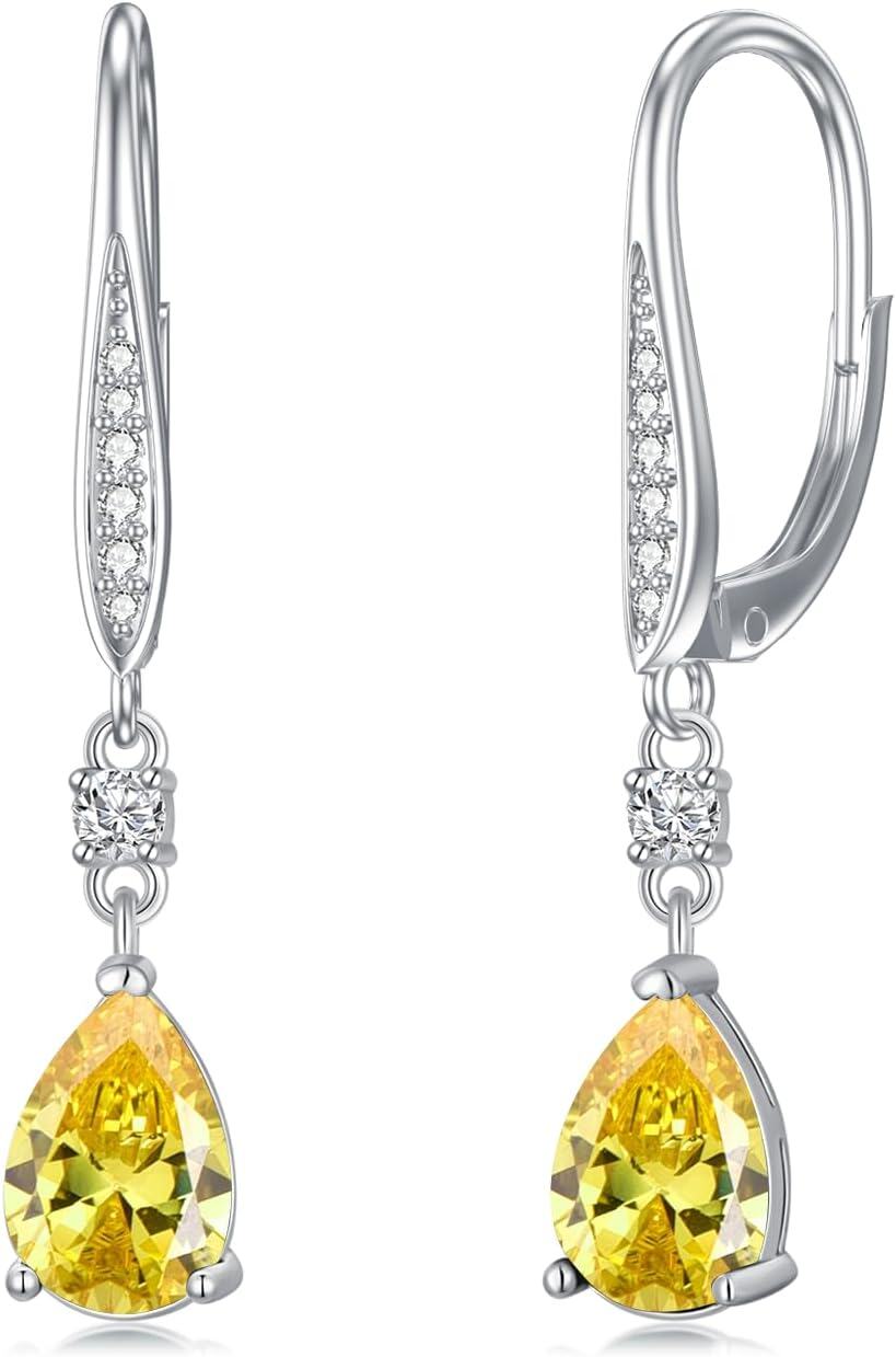 Sterling Silver Austrian Crystal Teardrop Leverback Earrings Women s Gift-11-topaz-Nov