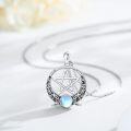 wholesale 925 Sterling Silver Triquetra & Crescent Moons Necklace with Blue Stone for Women's Gothic Witchcraft Jewelry-0-1