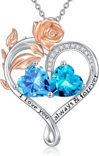 wholesale Sterling Silver Rose Quartz Heart Birthstone Necklace for Women Valentine s Day Gift-03-12-Mar-Dec Birthstones