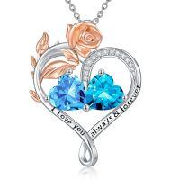 wholesale 925 Sterling Silver Rose Quartz Heart Birthstone Necklace for Women Valentine s Day Gift-03-12-Mar-Dec Birthstones
