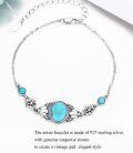 wholesale 925 Sterling Silver Blue Turquoise & Black Onyx Flower Adjustable Bohemian Bracelet for Women (S M L)-0-5
