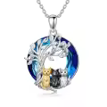 TOUPOP Sterling Silver Crysal Cat Necklace Pendant Gift-0-0