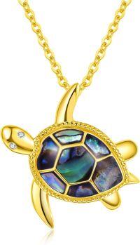 wholesale 925 Sterling Silver Turtle Necklace with Gold Pendant - Hypoallergenic, Tarnish-Free, Adjustable Chain - Perfect Gift for Women, Turtle Lovers-1-Natural Abalone-Gold