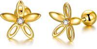 wholesale 14K Gold  Daisy Flower Stud Earrings with Cubic Zirconia - Delicate Fine s for Her-Dancing daisy flower