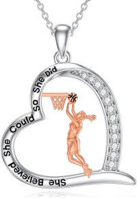 wholesale 925 Sterling Silver Metal Sporty Heart-Shaped Pendant Necklace with Basketball Player Design - Perfect Gift for Women-06-Basketball