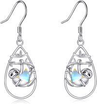 wholesale 925 Sterling Silver Sloth Dangle Earrings with Opalite Stone - Christmas Gift for Her-sloth earrings dangle