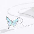 wholesale 925 Sterling Silver White Fire Opal Butterfly Pendant Necklace Minimalist Fine s for Her-0-3
