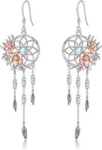 wholesale Sterling Silver Synthetic Moonstone Dream Catcher Dangle Earrings for Women Wife Mom Girls Birthday Gifts-March