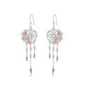 wholesale 925 Sterling Silver Dreamcatcher Rose Gold Flower Feather Drop Earrings-0-25
